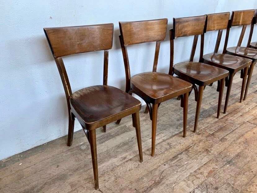 Set of 8 old wooden bistro chairs