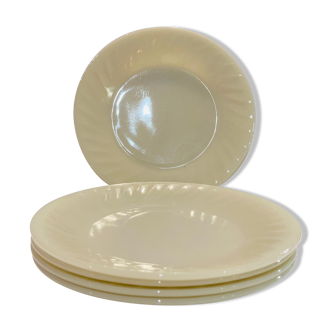 5 assiettes en verre crème Fire king USA- annees 50