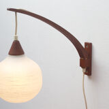 1960s wall lamp in teak and opal glass