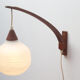 1960s wall lamp in teak and opal glass