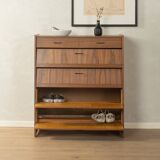Classic shoe cabinet from the 1960s, walnut veneer, four drop-down doors, two drawers