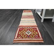 1970s Vintage Turkish Handmade Wool & Cotton White Runner Rug 47x222