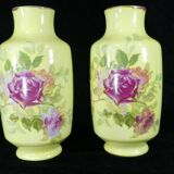 Pair of Limoges porcelain vases decorated with rose bushes