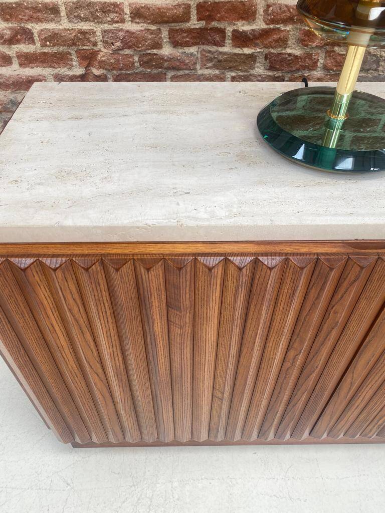 Contemporary Birch and Oak Sideboards with Travertine Top by LA Studio