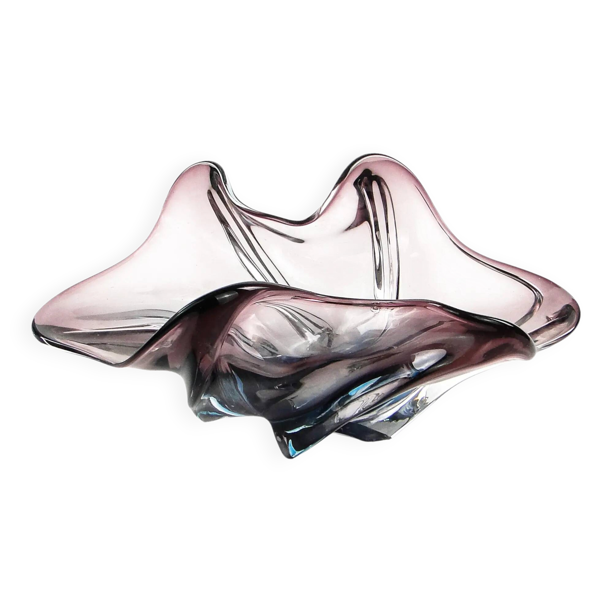 Sommerso bowl, mid-century modern, purple glass, Murano, Italy, 1950s