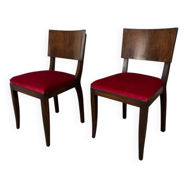 2 chaises art déco, velours rouge et palissandre — Beyit