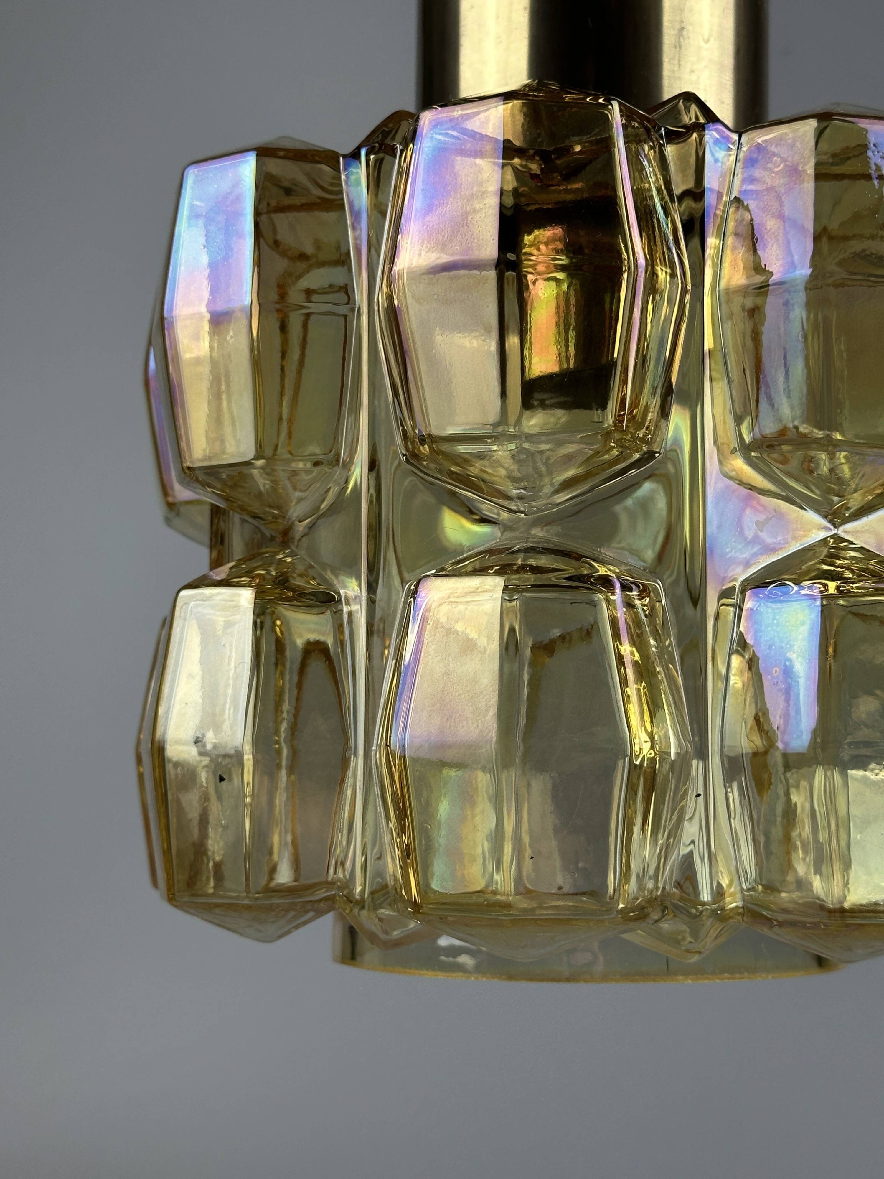 60er 70er Jahre Deckenlampe Glashütte Limburg Germany Glas & Messing Space