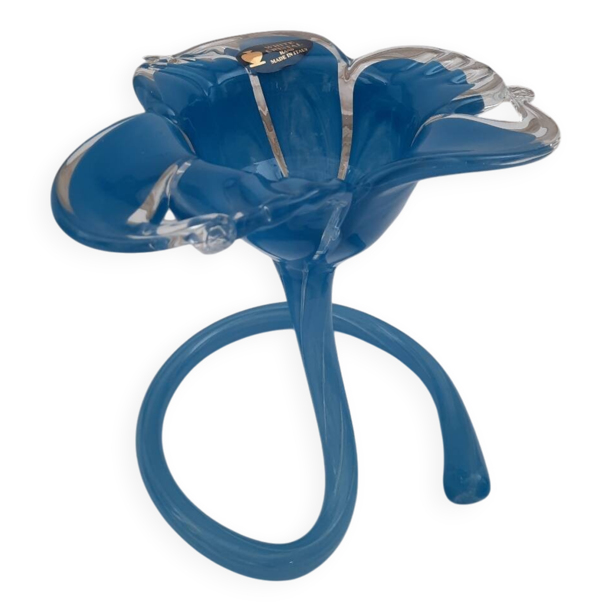 Murano white crystal vase with blue flower