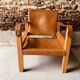 Safari armchair in wood and leather -1950's