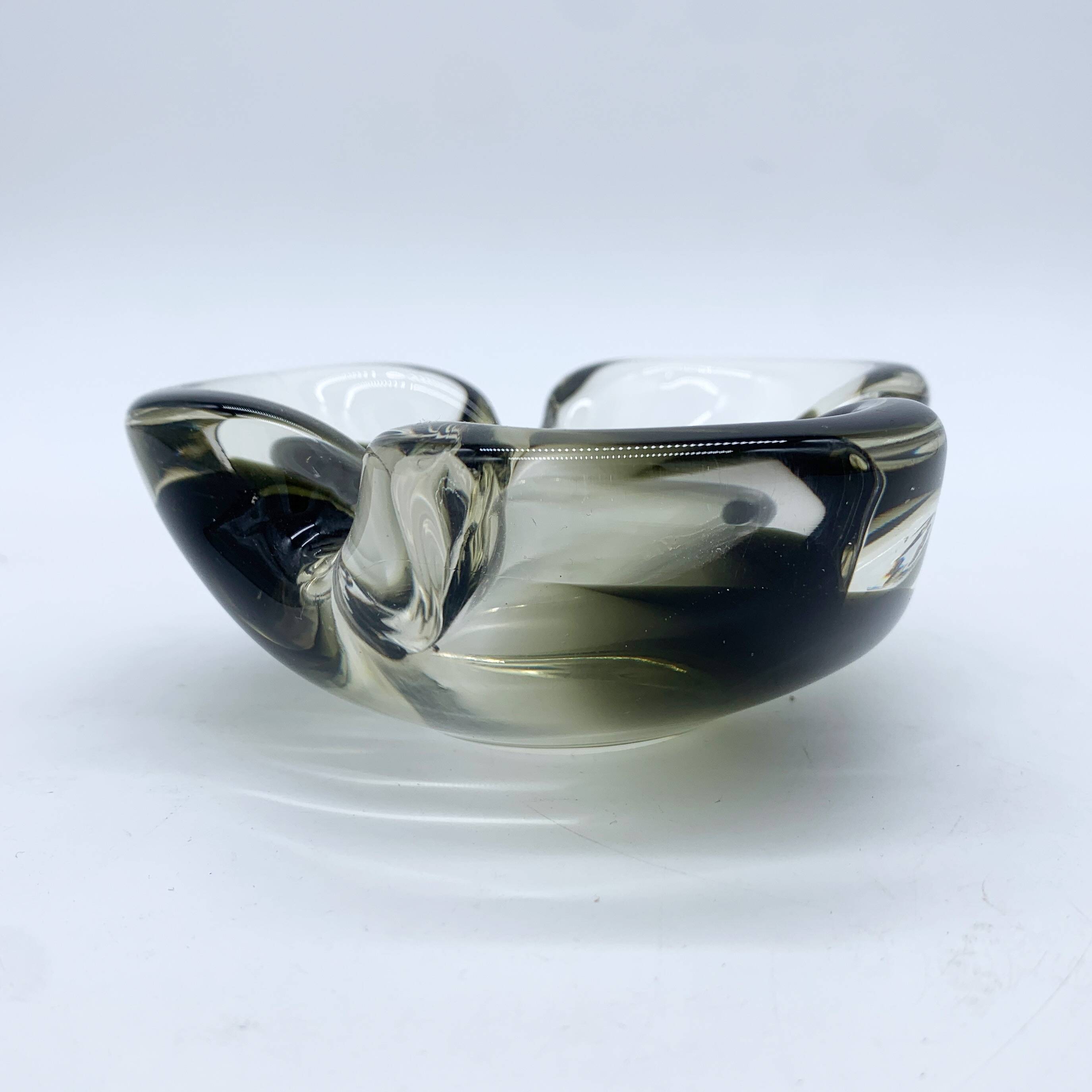 Murano ashtray, black and smoky grey, 1970