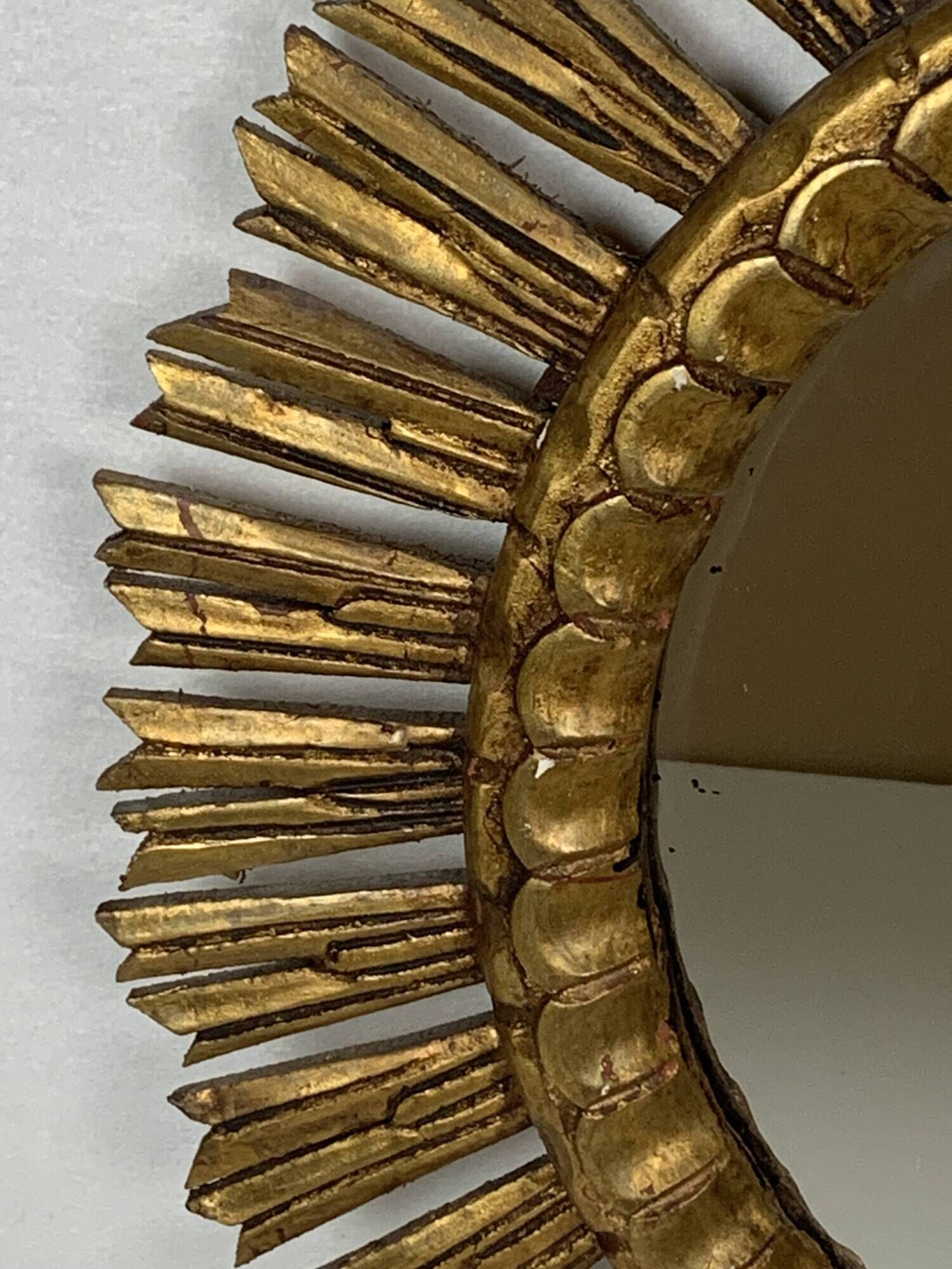 Large midcentury Spanish gold gilt wood sun or sunburst mirror, 1950s