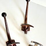 Set of 3 vintage patinated metal coat hooks