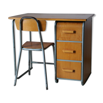 School desk and vintage chair metal and light wood