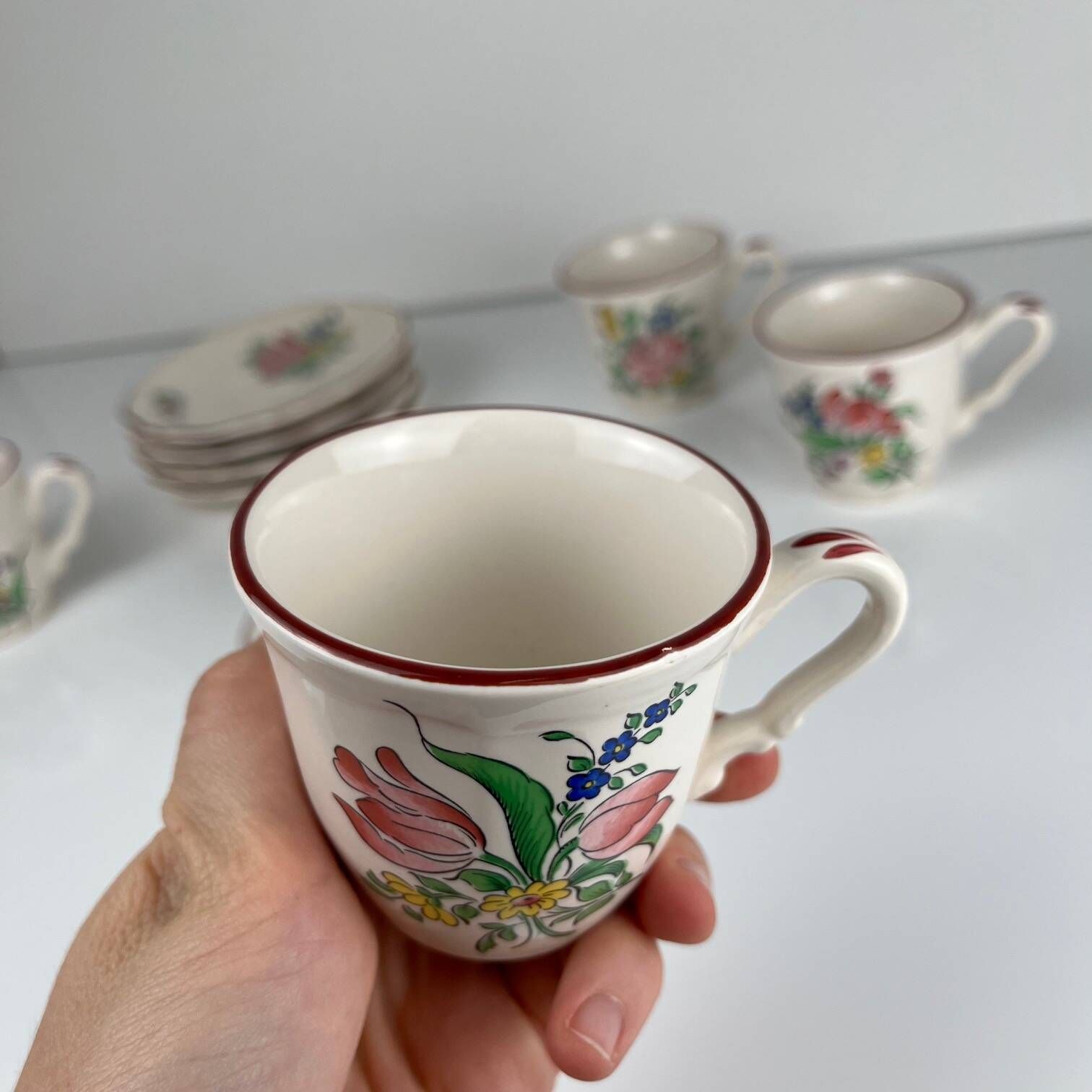Set of 5 KG Luneville cups + saucers – Réverbère model