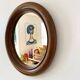 Large round antique solid wood mirror, 49cm