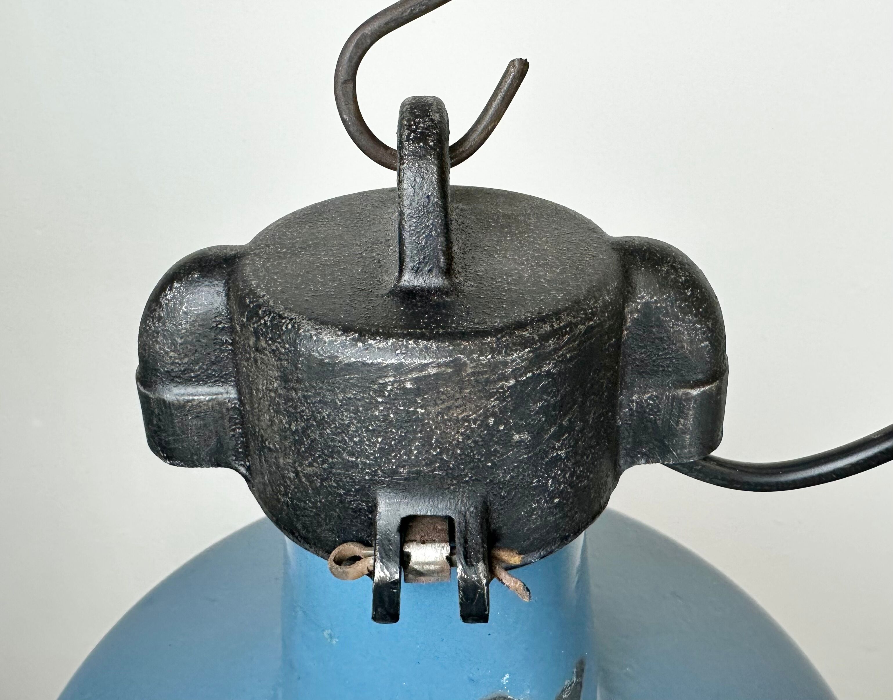 Industrial Blue Enamel Factory Lamp with Cast Iron Top, 1960s