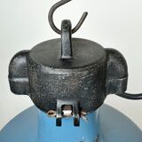 Industrial Blue Enamel Factory Lamp with Cast Iron Top, 1960s