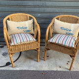 Pair of 80's rattan armchairs