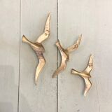Series of 3 golden brass seagulls to hang
