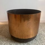 Hammered copper, metal and plastic planter on wheels from the 70s