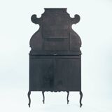 Arts crafts parlour glass display cabinet black ebonised chippendale england