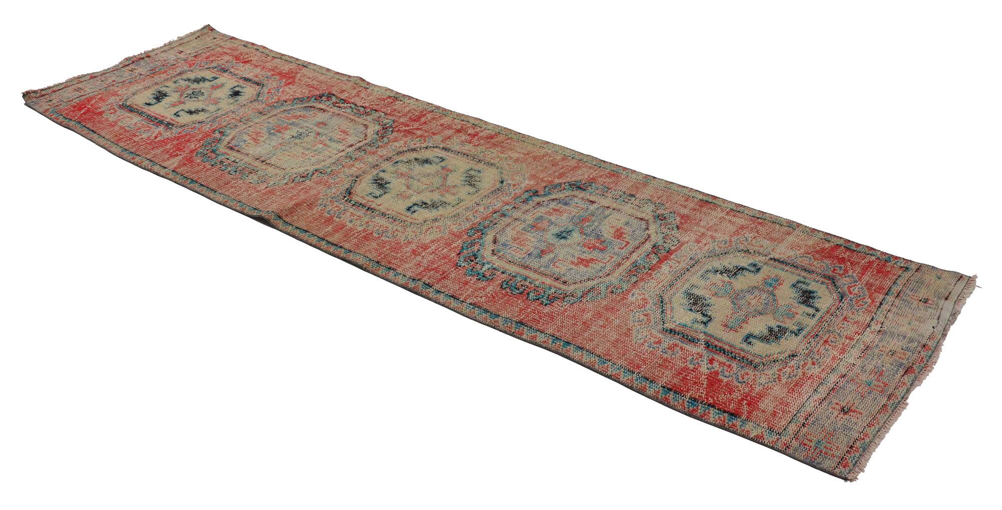 Tapis vintage turc tissé à la main unique en son genre - Charme vintage rustique 347 x 96