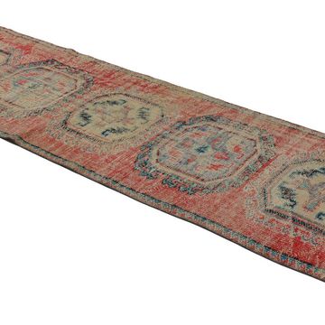 One-of-a-kind turkish handwoven vintage rug - rustic vintage charm 347x 96