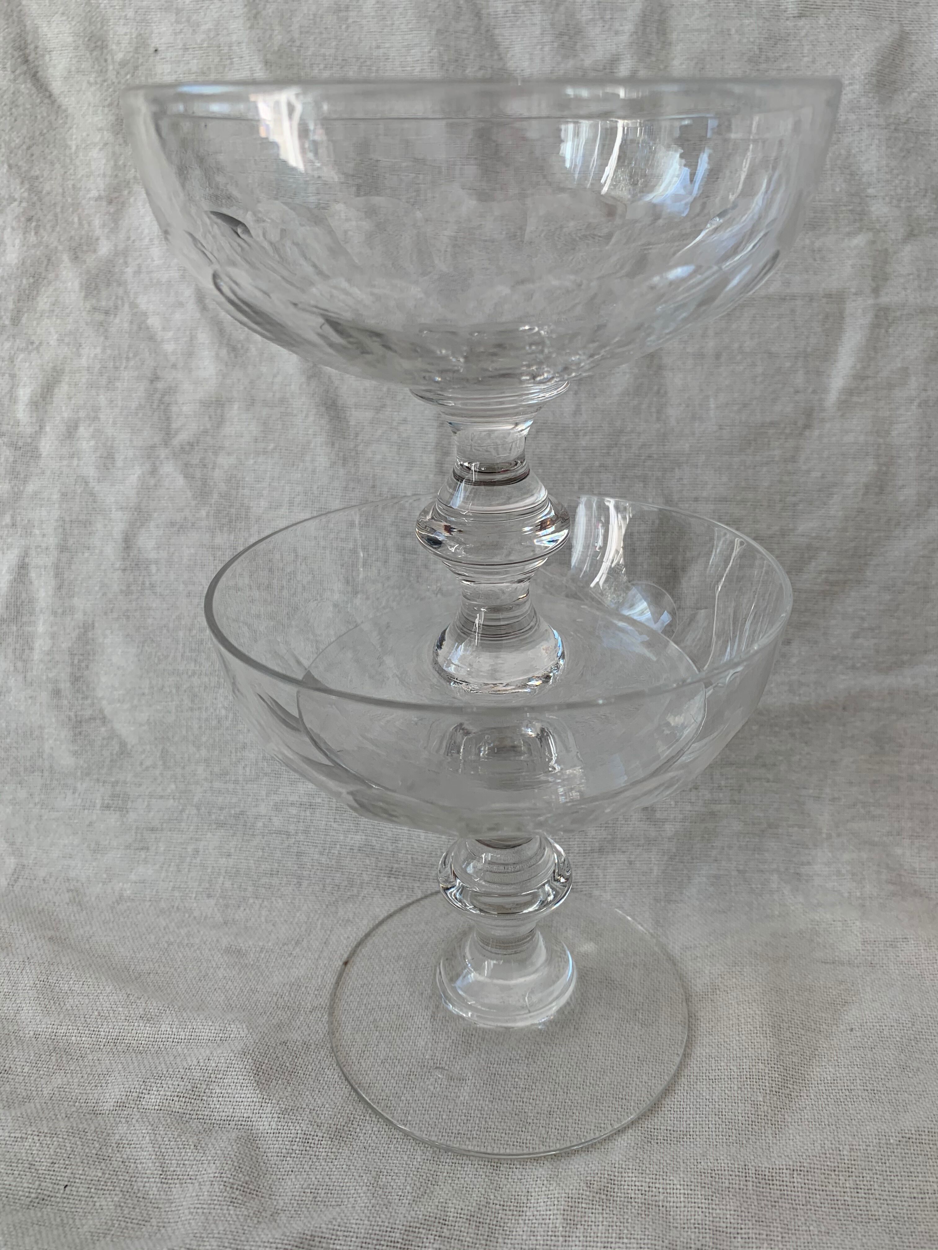 Pair of old crystal champagne glasses