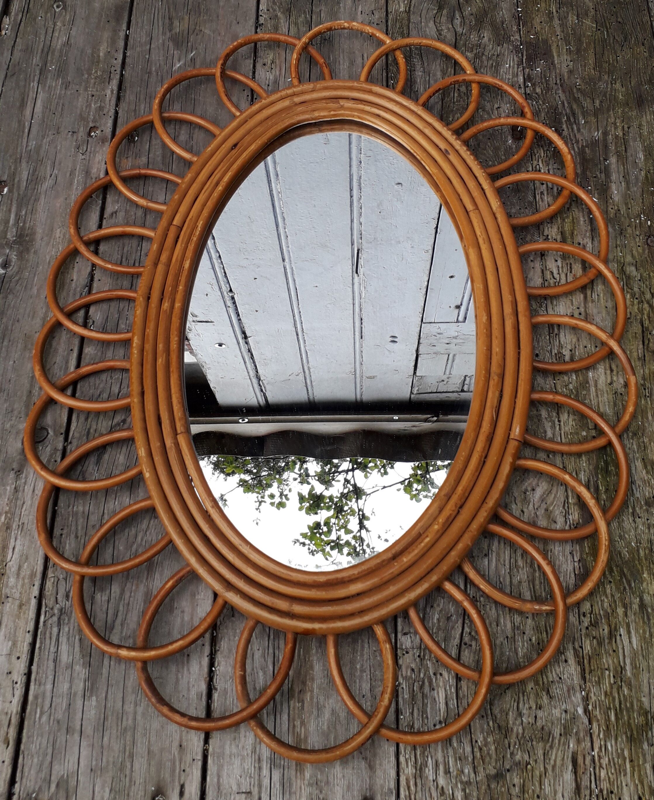 Oval rattan mirror 1960 40x53cm