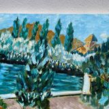 Old landscape painting oil on canvas