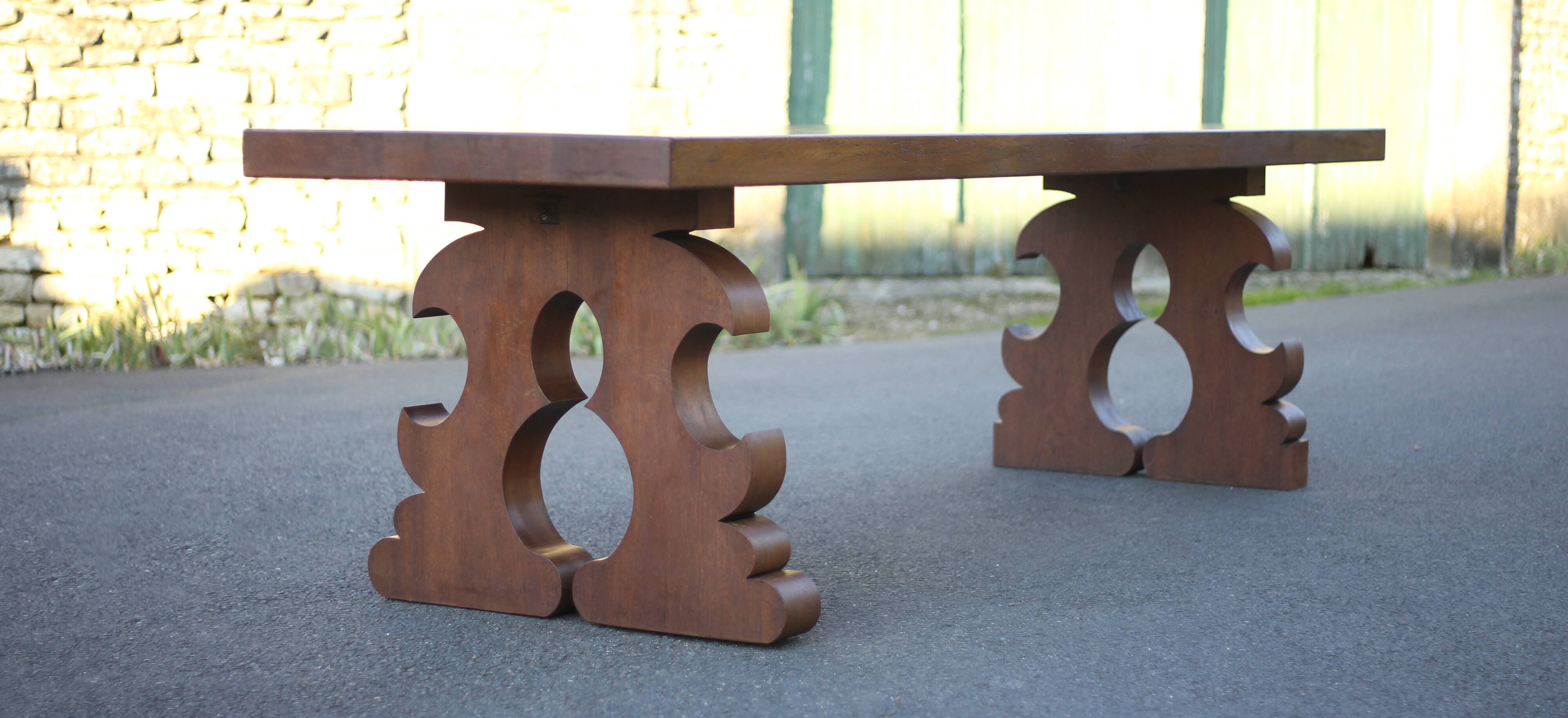 Large wooden table with carved legs, handcrafted table, solid wood table, living room table, table