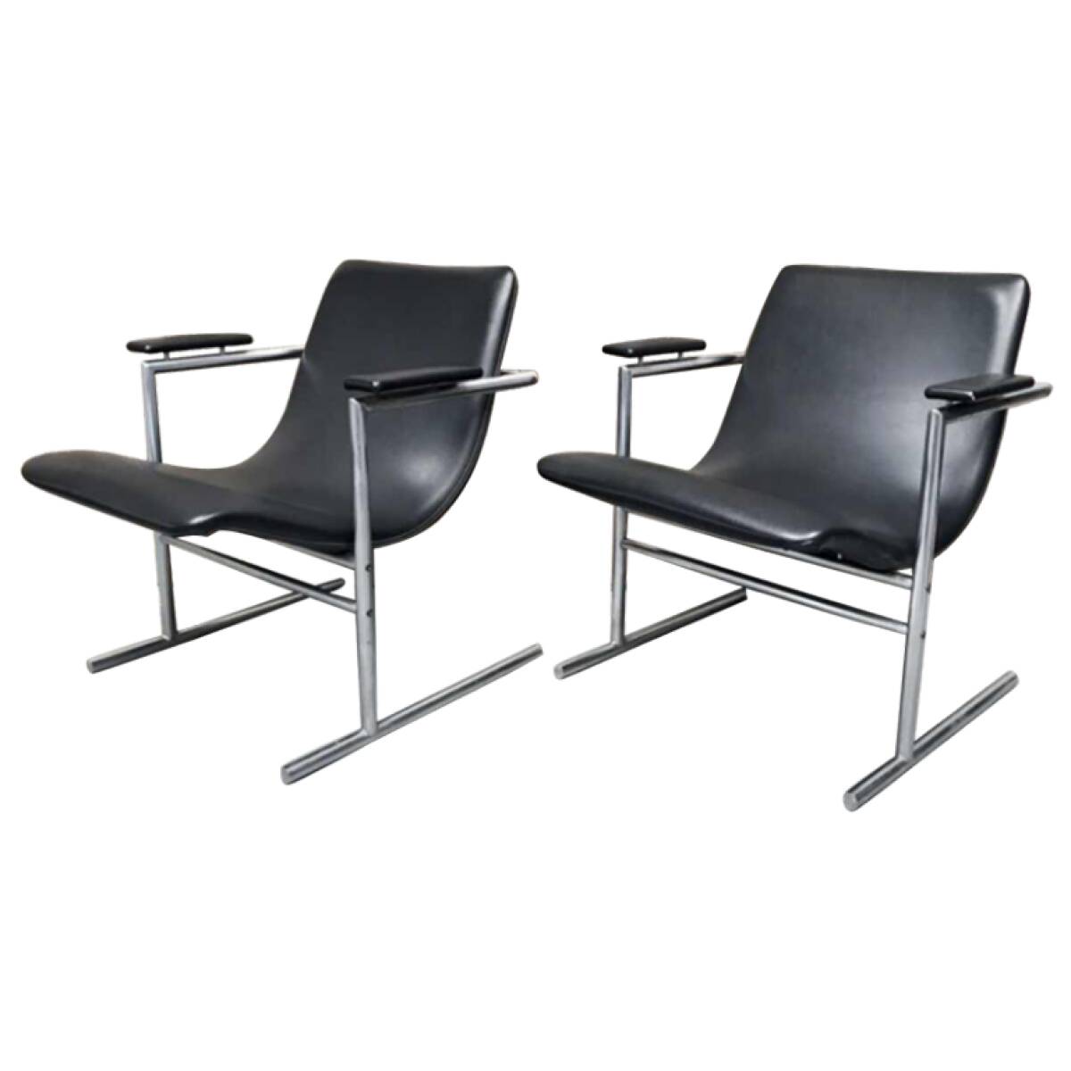 Rudi verelst "oslo" for novalux, pair of chromed metal and vinyl armchairs