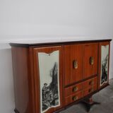 Mahogany pear tree, brass & glass top drawers sideboard from f.lli rigamonti desio, milan, 1940s