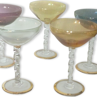 Série de 5 verres pour cocktail en cristal verres de couleurs murano annees 1970 vintage