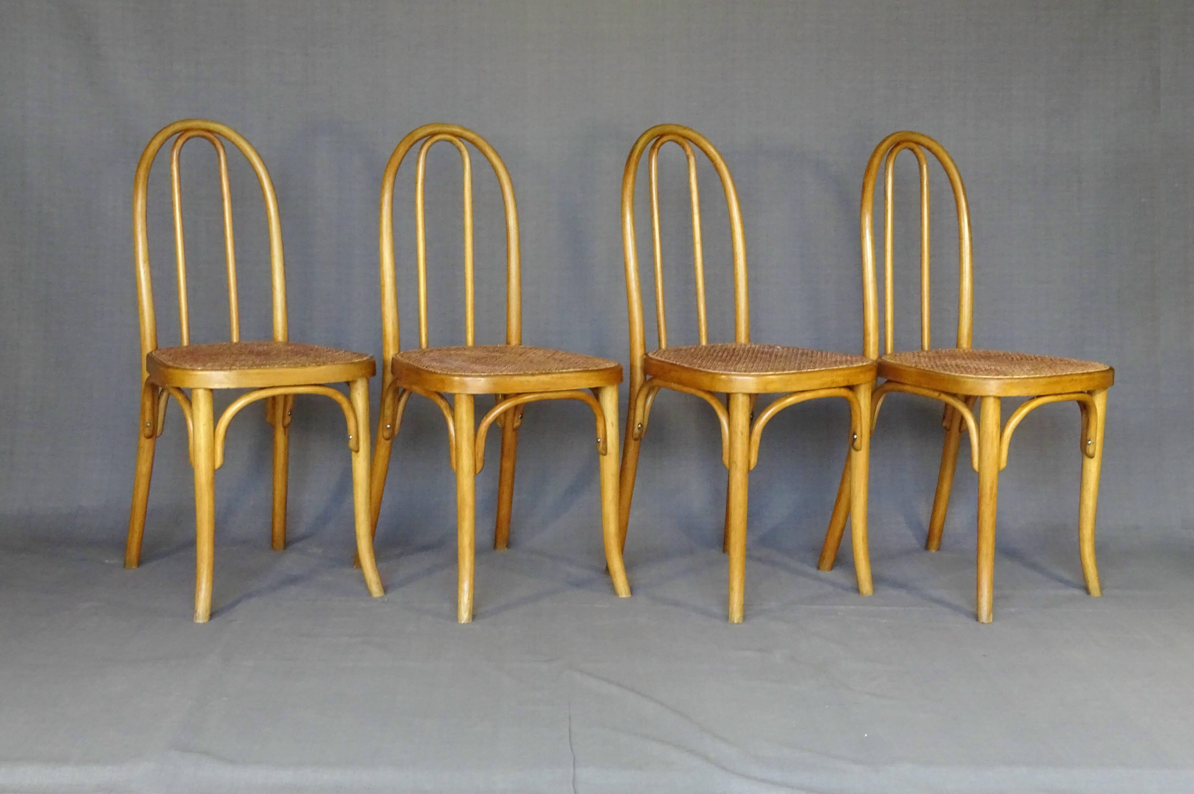 Set of 4 THONET chairs No. A 738 from 1920, caned - bistro -