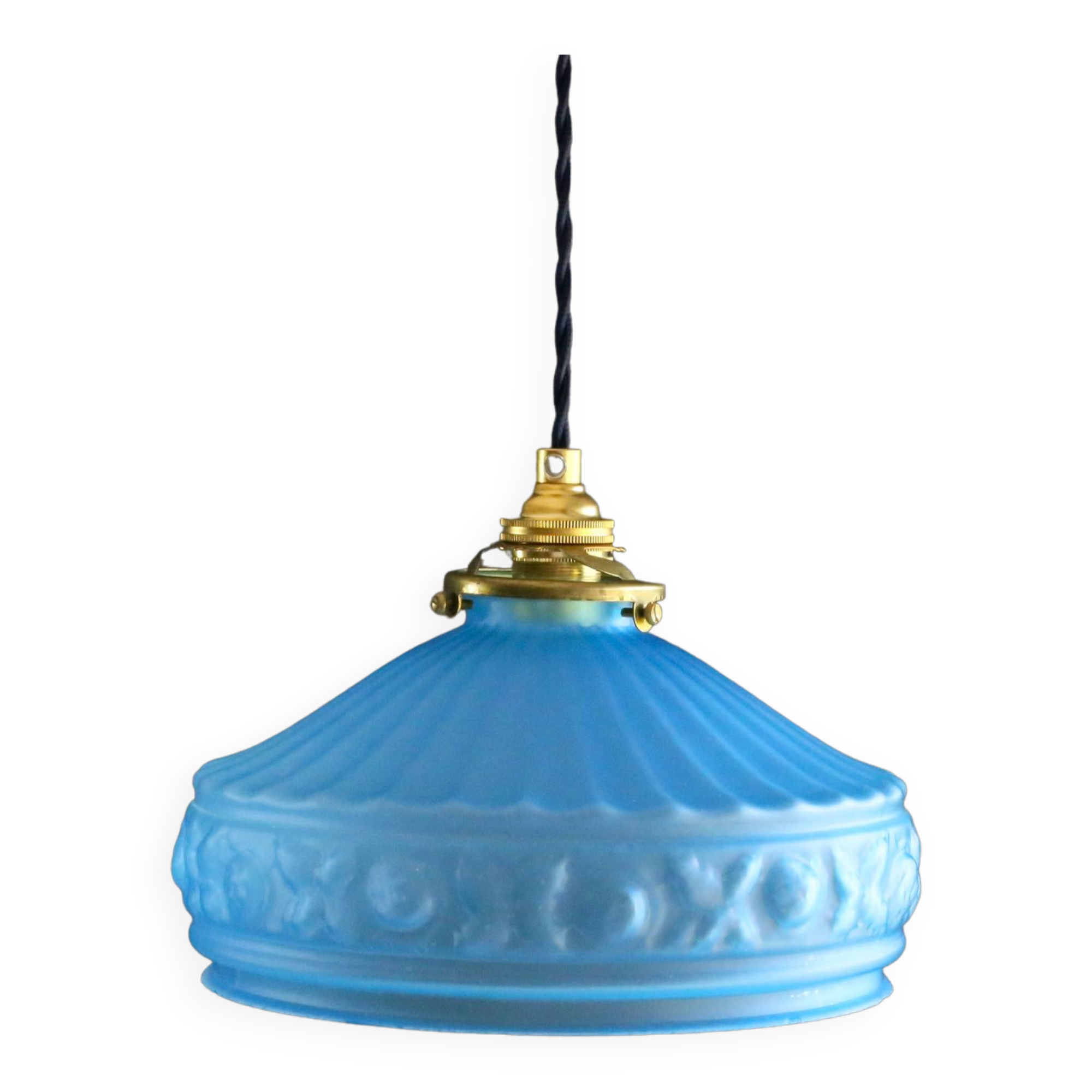 Old pendant lamp in blue translucent glass - circa 1930 - delivered with