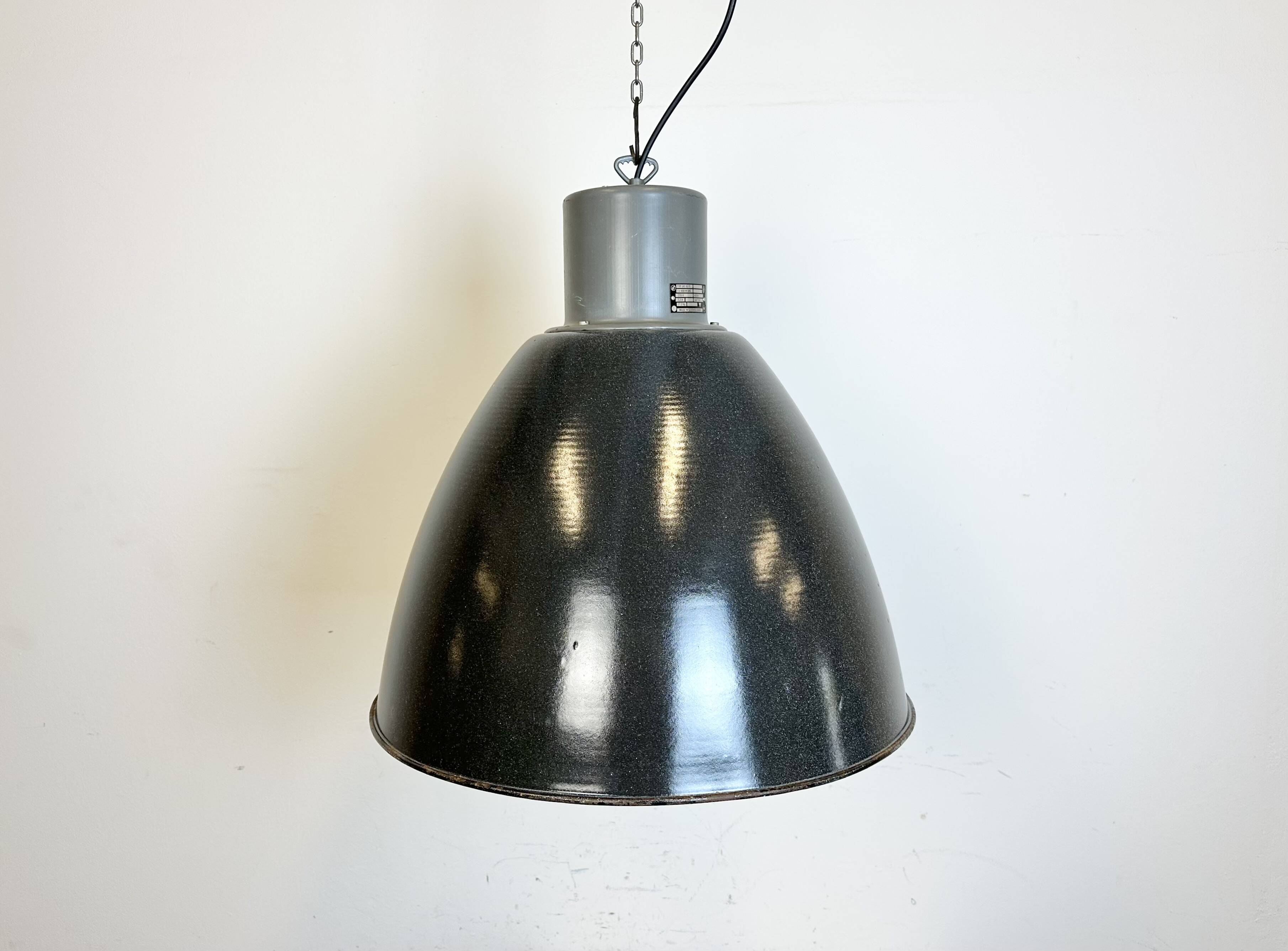 Large Dark Grey Enamel Industrial Factory Lamp from Elektrosvit, 1960s