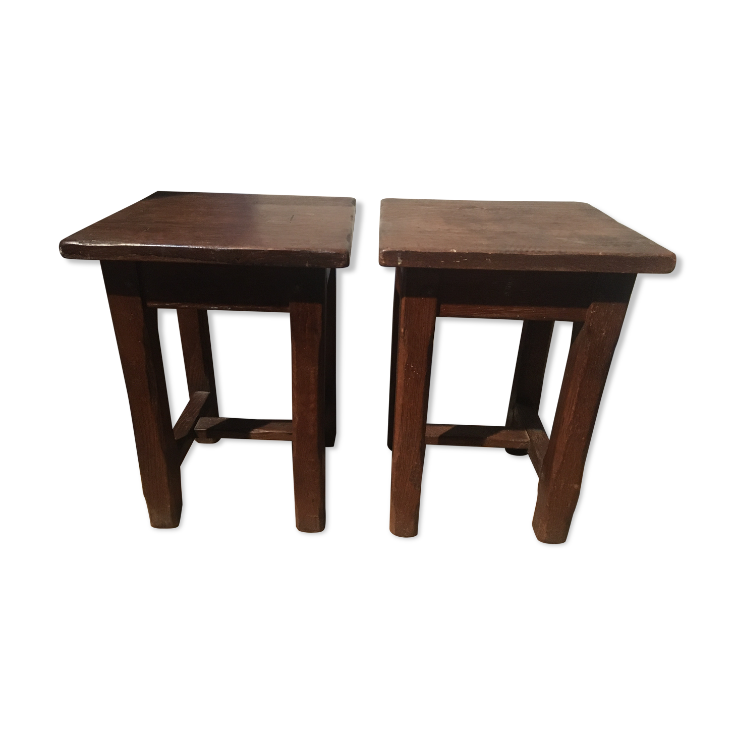 Low stools made of rustic oak