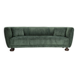 Années 1960, design danois, canapé 3 places "Banana" refait à neuf, velours vintage.