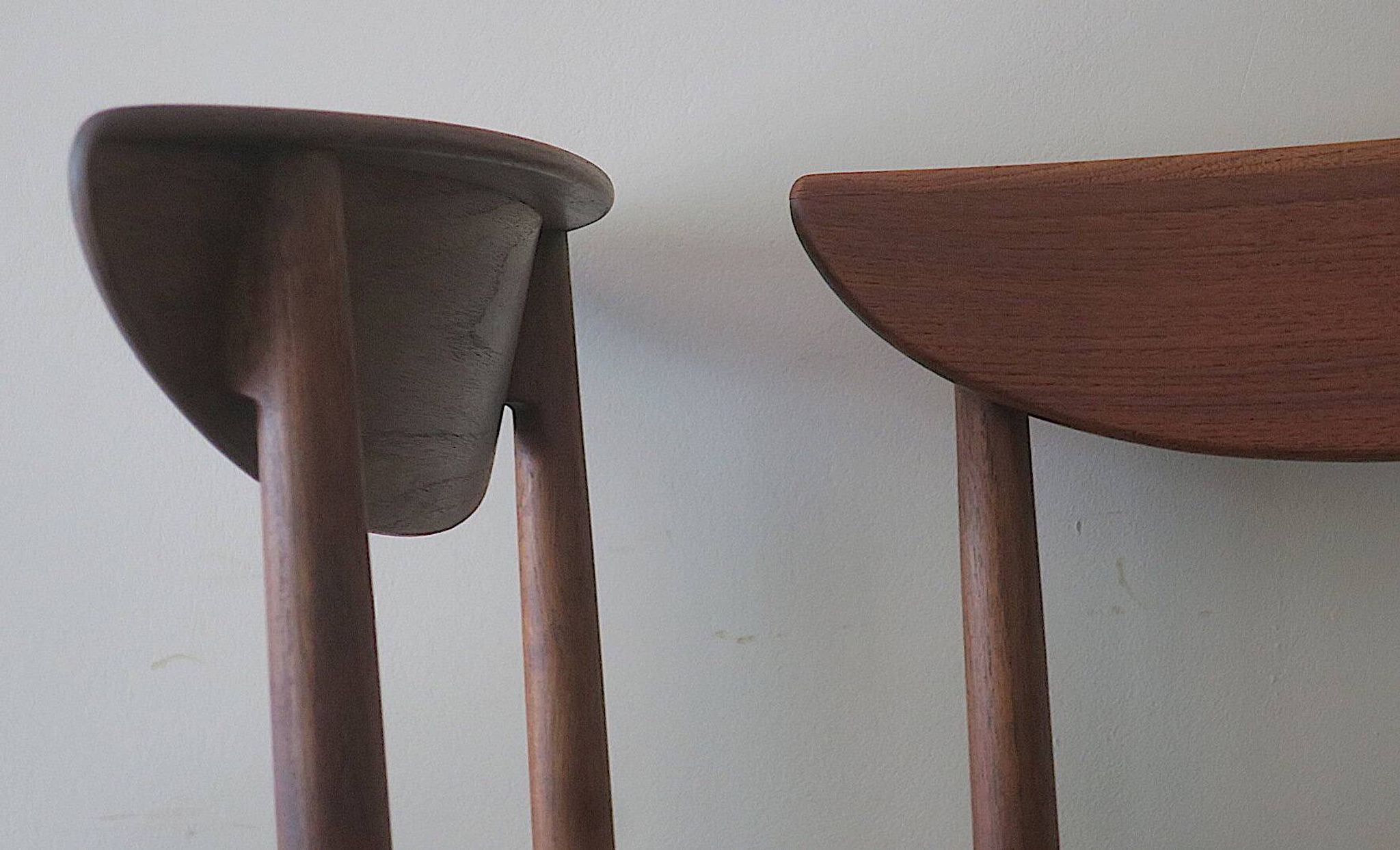 Pair of Lane Perception teak dining chairs in petrol blue-green, USA 1960s