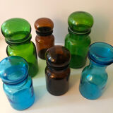 6 vintage colorful jars