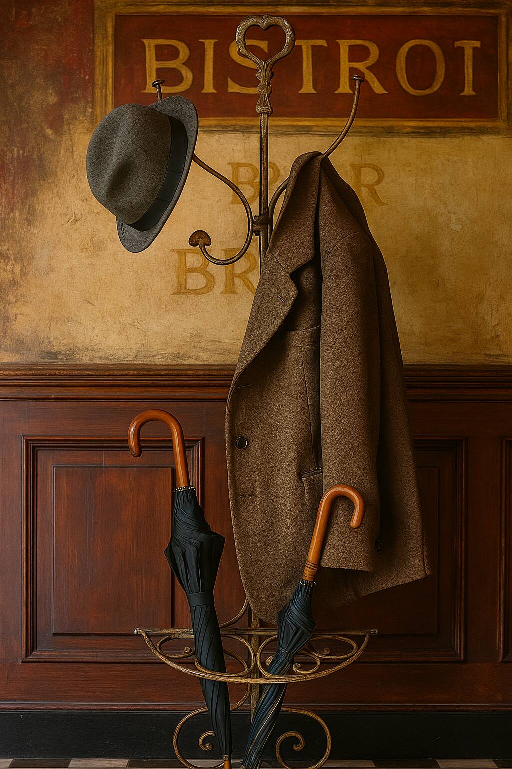 Porte-manteau et porte-parapluie Art Déco en fer doré, années 1930