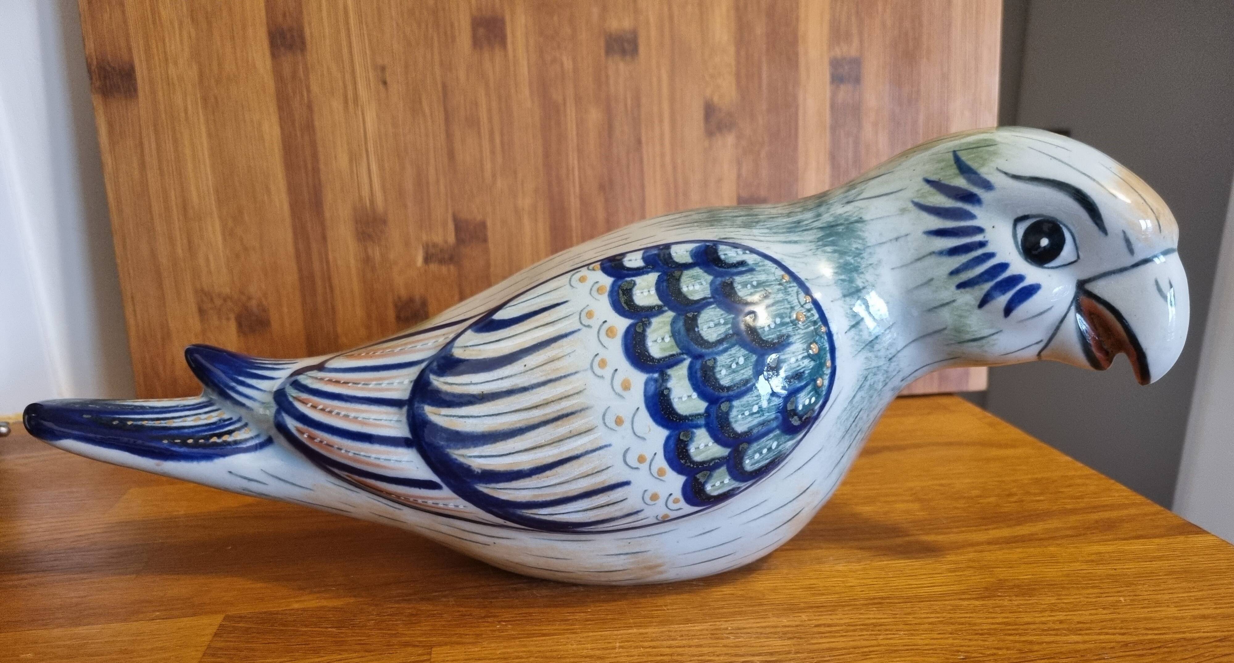 Large Vintage Parrot Pottery Erandi Tonala Mexico