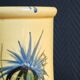 Vintage 1960s Vallauris Yellow Ceramic Vase, Blue Peacock Feather Decor