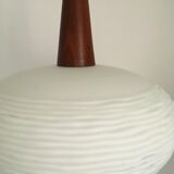 Vintage opaline and teak pendant lamp by Louis Kalff for Philips 1960
