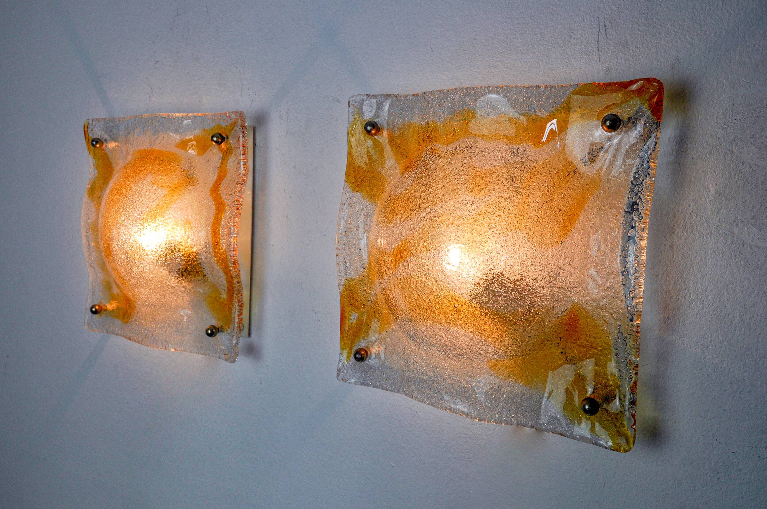 Pair of Murano Mazzega Orange wall lights, Italy, 1970
