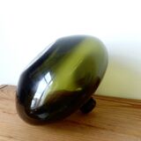 Small dark green handmade glass ball vase