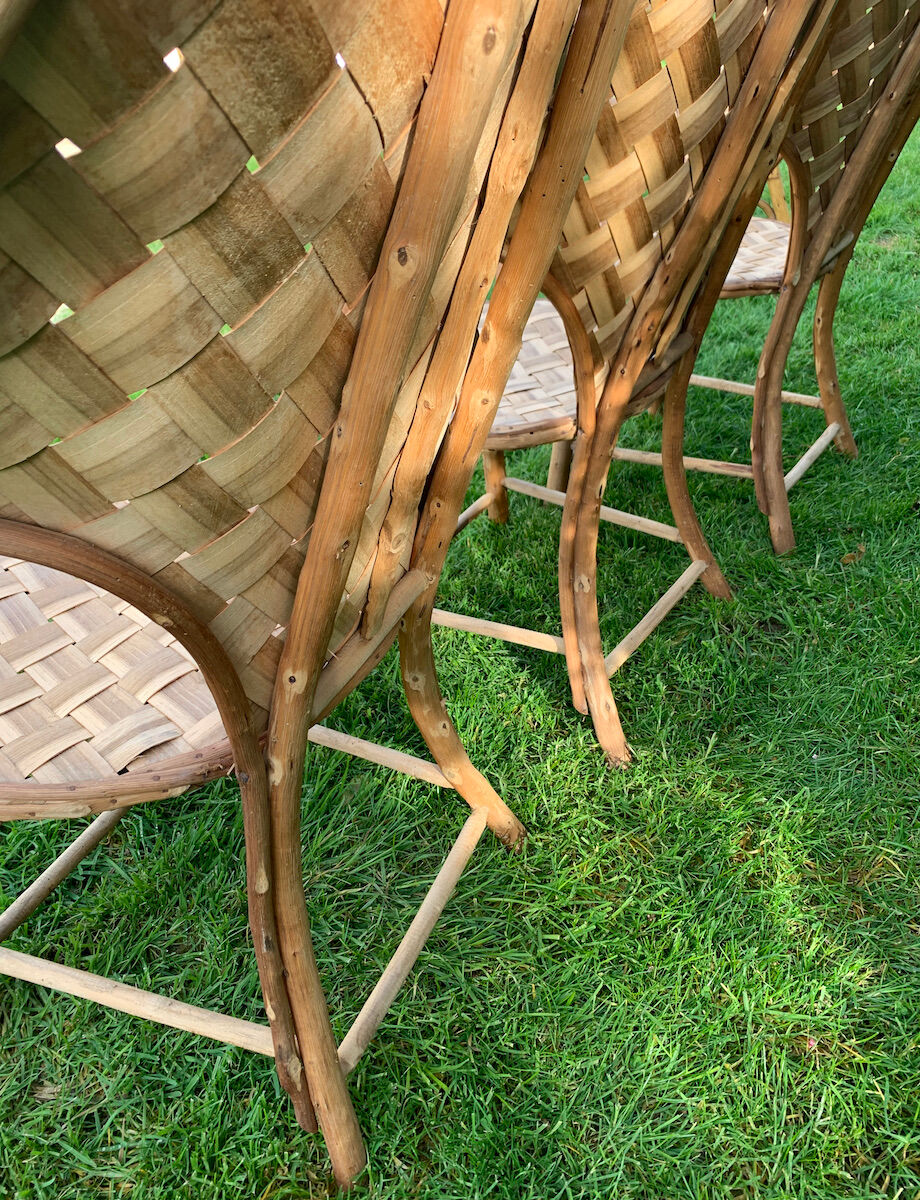 Trio of braided chestnut chairs