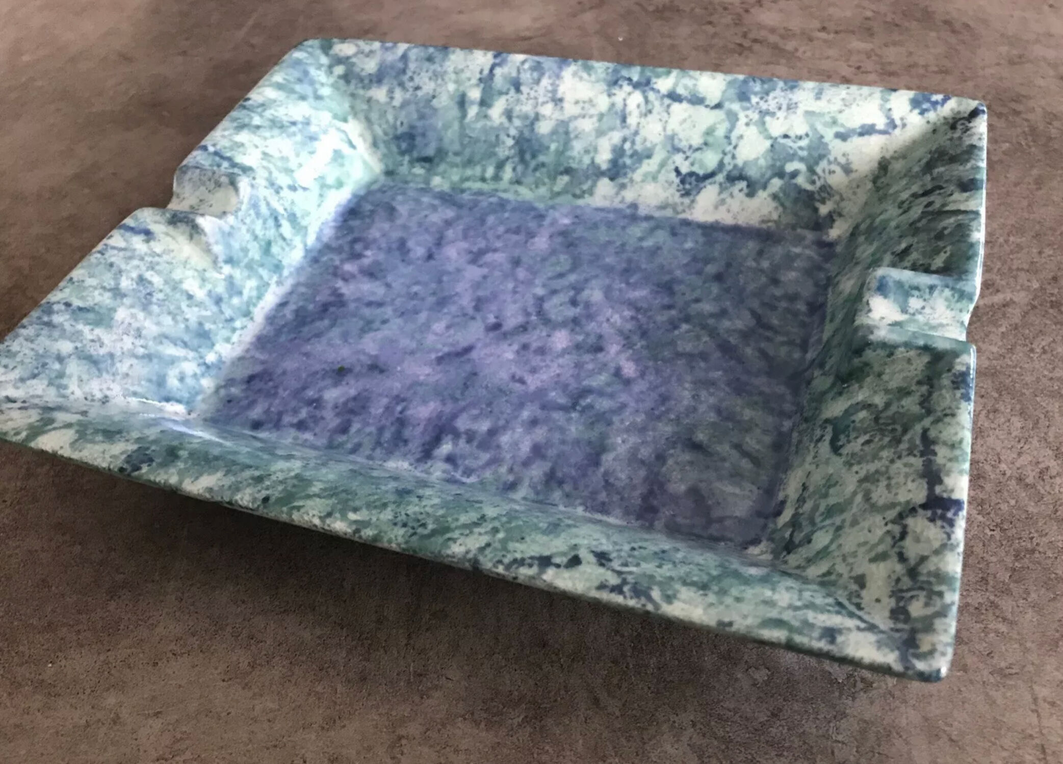 Modernist porcelain ashtray laure japy rectangular shades blue / green