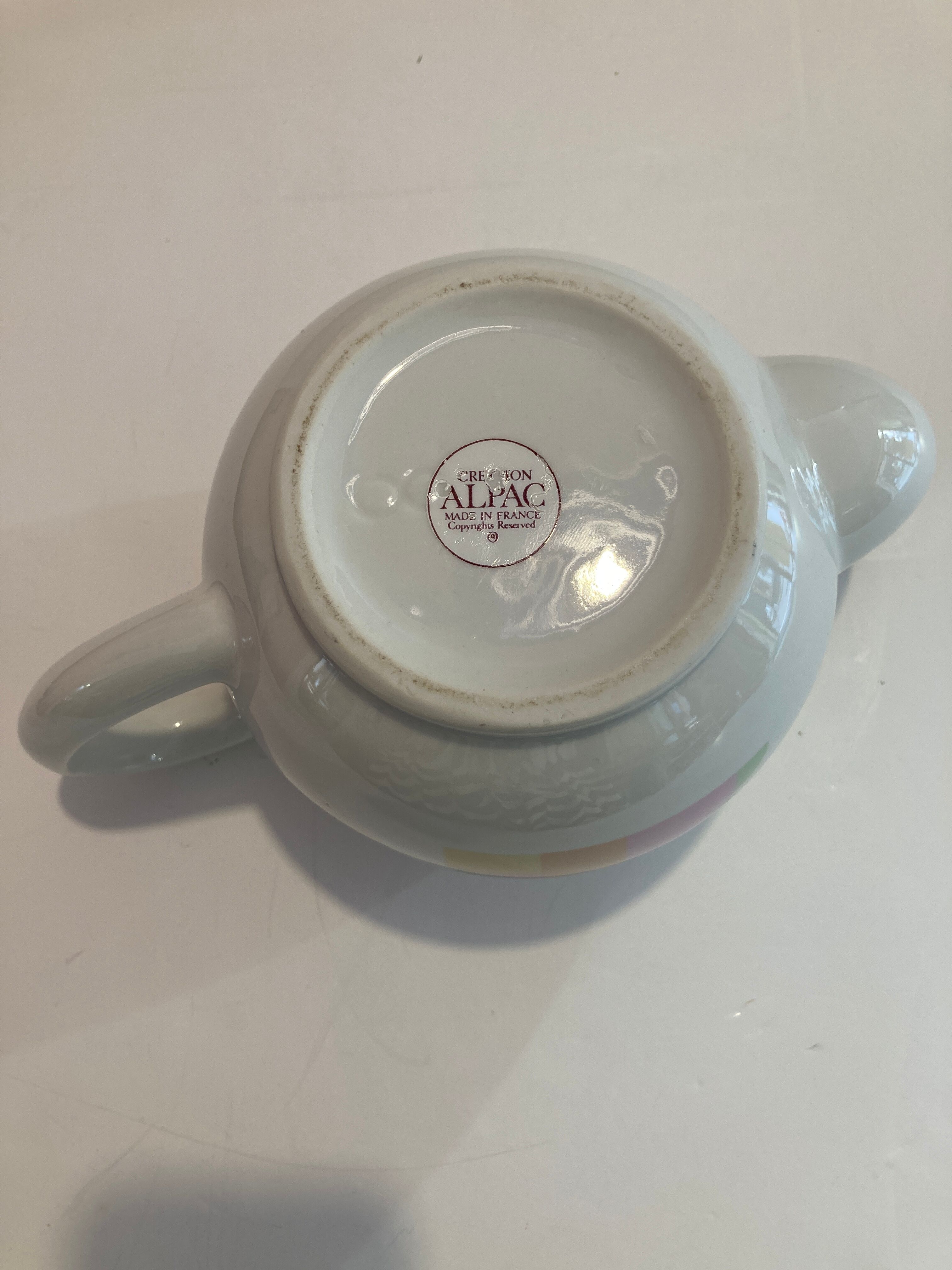 Round teapot Alpac pastel porcelain- years 80-retro-kitchen-vintage